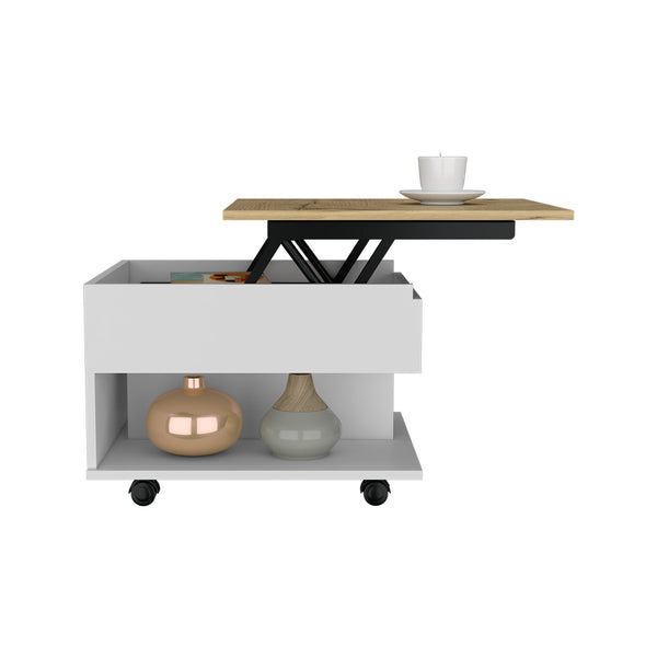 English Elm Luanda Lift Top Coffee Table with Casters & Lock, Multicolor Engineered Wood, Hidden Storage, Open Shelf B200P188809