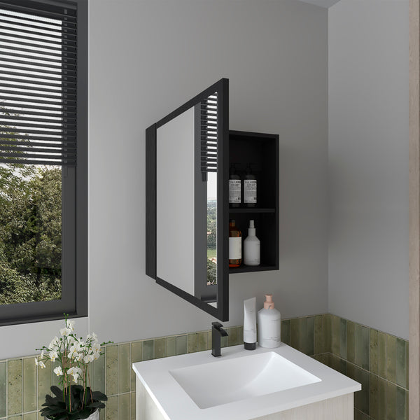 English Elm Medicine Compact Wall Cabinet with Mirror Door, Engineered Wood Storage, Durable, Space-Saving Design Black 27.17 L x 24.8 W x 4.33 H B097P250885