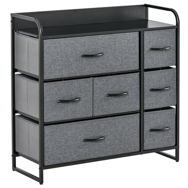 English Elm HOMCOM 7-Drawer Dresser with Steel Frame and Wooden Top, Foldable Fabric Drawers for Organized Living Spaces Dark Gray W2225P229651