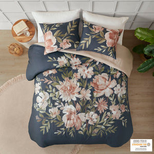 Madison Park Camillia Shabby Chic 3 Piece Cotton Duvet Cover Set MP12-7298 Navy