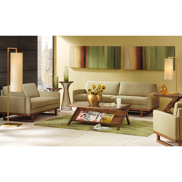 JLA Home INK+IVY - wood Mid-Century Tempered Glass Coffee Table with Angled Base, Open Shelf, Warm Finish — 42" wide IIF17-0045