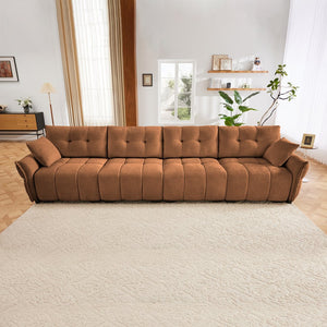 English Elm Modern Four Seat Chenille Sofa Solid Wood Frame Tufted Arms for Living Rooms Lounges Burnt Orange W714S01666