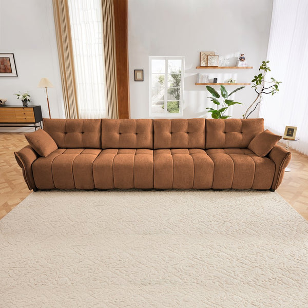 English Elm Modern Four Seat Chenille Sofa Solid Wood Frame Tufted Arms for Living Rooms Lounges Burnt Orange W714S01666