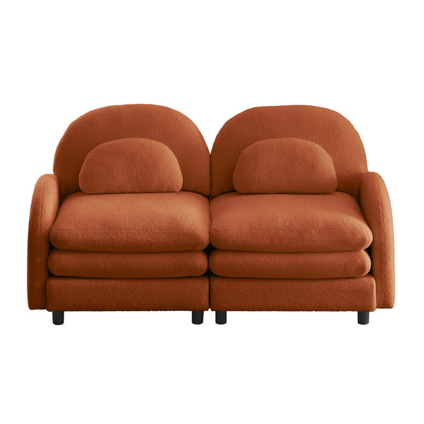English Elm Teddy Fleece Curved Loveseat Modular Two Seater Sofa with Cloud Soft Double Layer Cushions Orange W5656S00091
