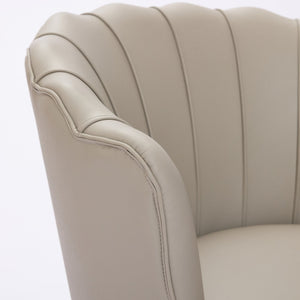 English Elm Cream Petal Swivel Chair | Top-Grain Leather Wingback, 360° Metal Base, Curved Fluted Accent Seat W570P375745