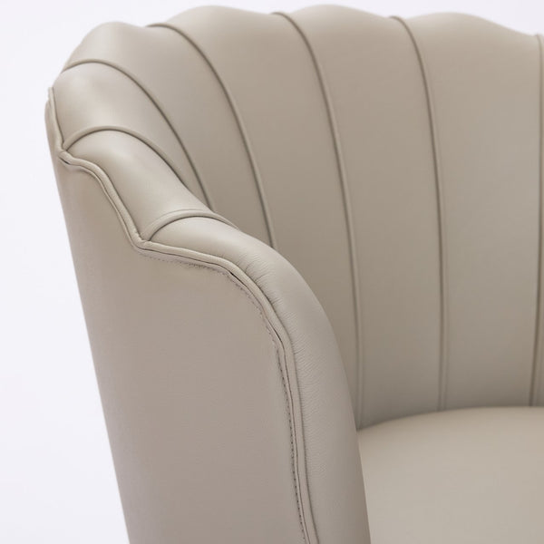 English Elm Cream Petal Swivel Chair | Top-Grain Leather Wingback, 360° Metal Base, Curved Fluted Accent Seat W570P375745