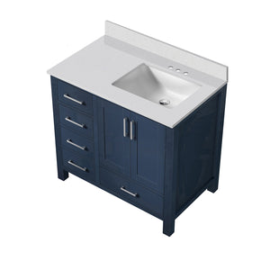English Elm Navy Blue Bath Vanity 36" Wide With White Quartz Top, Soft-Close Drawers & Stylish Storage Solution B2731P258863