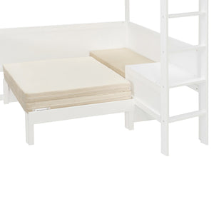 English Elm Full Size Loft Bed with Rotating Desk Led Lighting Sofa and Bookshelf Storage White LT000200AAK