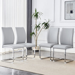 English Elm Luxury Simple Arch Chair - Set Of 4 Light Gray Pu Material High Resilience Dining Chair With Arched Metal Silver Leg.