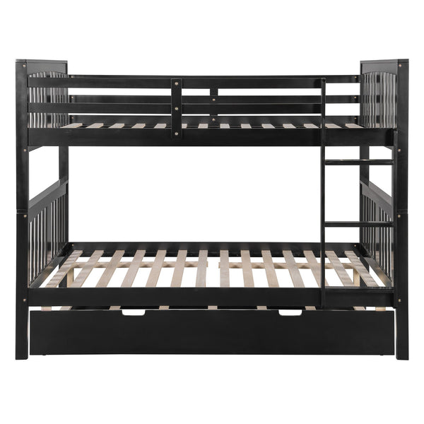 English Elm Full Over Bunk Bed with Twin Trundle Solid Pine Frame Gray Convertible LT100204AAP