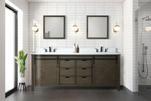 English Elm Rustic Brown Double Bath Vanity 84" W X 22" D, Stunning White Quartz Top & Matte Black Faucet Set B2731P260180-GIGA