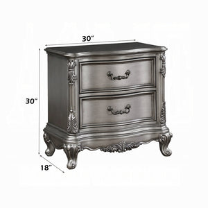 English Elm Traditional Nightstand with Floral Decals and Rope Moldings, Crown Molding Accent, Charming Princess Appeal Antique Silver 21.5 L x 33.5 W x 33.5 H B2741P324368