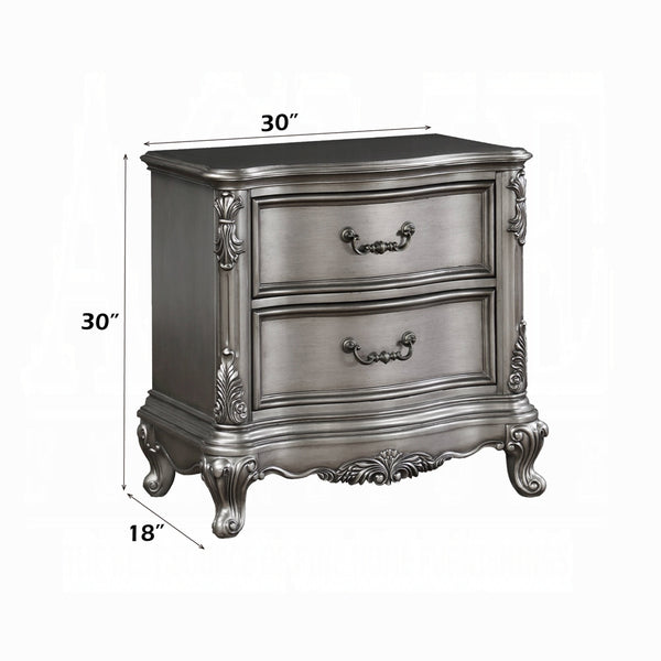 English Elm Traditional Nightstand with Floral Decals and Rope Moldings, Crown Molding Accent, Charming Princess Appeal Antique Silver 21.5 L x 33.5 W x 33.5 H B2741P324368