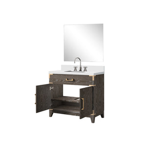 English Elm Brown Oak Single Bath Vanity Set With Cultured Marble Top, Mirror & Faucet - Stylish & Durable Design B2731S02010