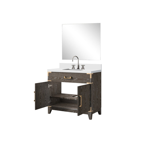 English Elm Brown Oak Single Bath Vanity Set With Cultured Marble Top, Mirror & Faucet - Stylish & Durable Design B2731S02010