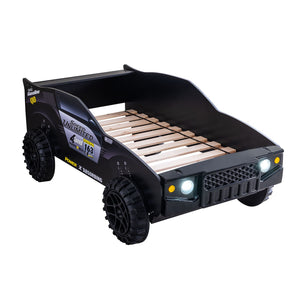 English Elm Modern Jeep Twin Bed with Led Headlights Gloss Black Mdf Frame for Kids Rooms B2741S00915