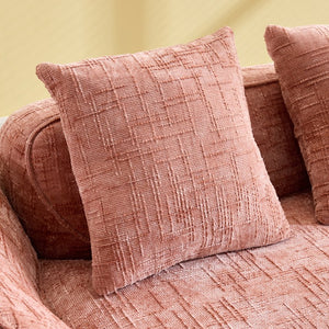 English Elm Pink chenille L-shaped sofa with high-elastic sponge, curved armrests, 4 throw pillows, 900lb capacity W3612S00018