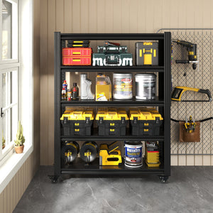 English Elm 72"H Heavy Duty 5-Tier Metal Shelving with Pegboards & Lockable Wheels, 2000LB Capacity, Adjustable T2398P313256