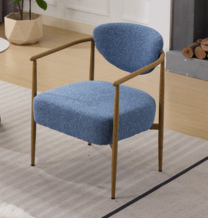 English Elm Beige Woven Fabric Dining Chair Set of Two with Wood Grain Iron Frame for Any Room W3149S00001