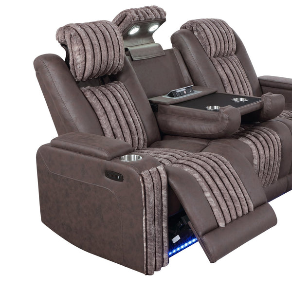 English Elm Duran Power Reclining Sofa with Led Lighting Headrest Usb and Drop Down Table Brown B201P412679