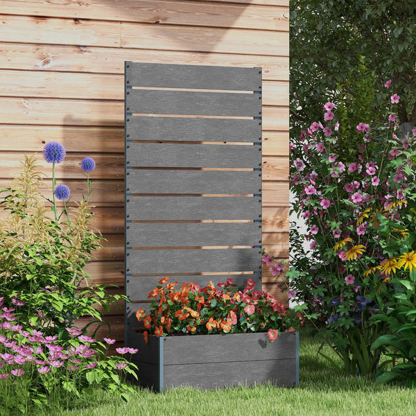 English Elm Outsunny Raised Planter Box with Vertical Trellis Composite Wood Outdoor Patio Garden Gray W2225P174437