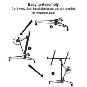 English Elm Drywall Hoist 11 Foot Steel Panel Lift with Telescopic Arm Winch and Locking Casters Black W2069P293026