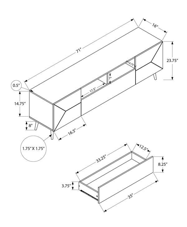English Elm Tv Stand 72 Inch Mid-Century Console with Solid Wood Legs, Push Latch Drawers, Cable Management System Black 76 L x 19 W x 5 H B2710P287029