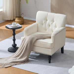 English Elm Tufted Button Corduroy Accent Chair Mid Century Studded Armchair for Living Room Beige W3523P387526