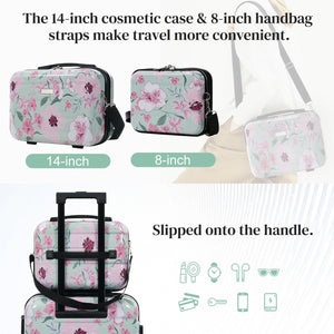 English Elm 6 Piece Hardshell Abs Travel Set with Spinner Wheels Combination Lock and Toiletry Bag Green & Pink Flower N732P391160F
