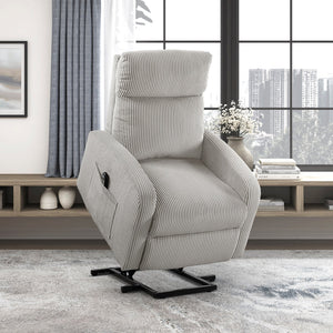 English Elm Contemporary Power Lift Chair Recliner with Plush Corduroy, Foam-Over-Coil Support & Side Pocket Light Gray 31 L x 29 W x 24 H B011P395832