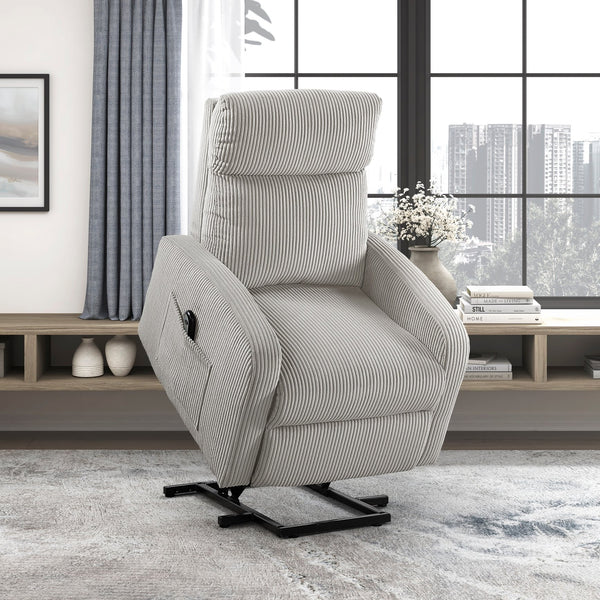 English Elm Contemporary Power Lift Chair Recliner with Plush Corduroy, Foam-Over-Coil Support & Side Pocket Light Gray 31 L x 29 W x 24 H B011P395832
