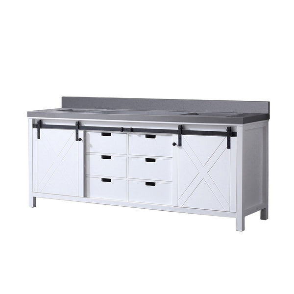 English Elm White Double Bath Vanity With Grey Quartz Countertop – Elegant Design, Ample Storage & Soft-Close Drawers B2731P260078-GIGA