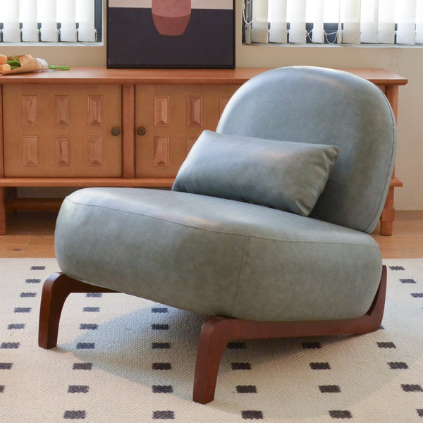 English Elm Cute Faux Leather Armless Accent Chair Solid Wood Legs Cushioned Seat Modern Blue W2105P440973