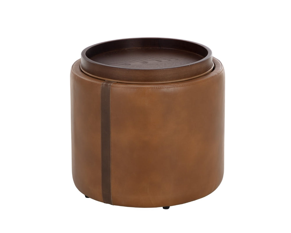 Sunpan BORELLI Storage Ottoman - Stylish Tobacco Tan Faux Leather & Autumn Chestnut Design for Versatile Use 109905V