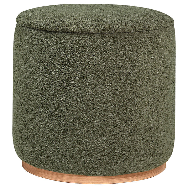 English Elm Keita Green Faux Sheepskin Ottoman with Wood-Grain Metal Base — Cozy Round Footstool, Durable Accent Seat (18.5") B062P299988