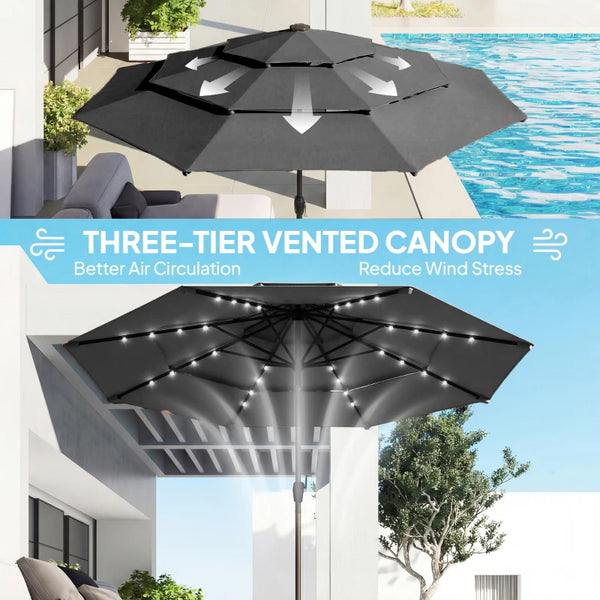 English Elm Garden Cantilever Patio Umbrella with Solar Led Lights and Upf30 Polyester Canopy Black T3971P481857