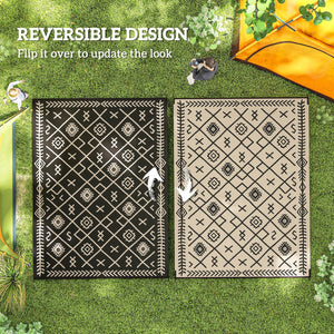 English Elm Easy Carry Reversible Outdoor Patio Rug Waterproof Polypropylene Flatweave Geometric Design Beige,Black T3971P421360