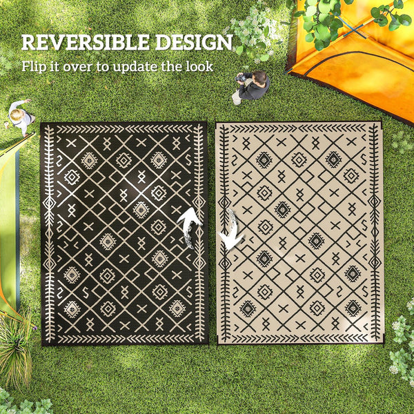 English Elm Easy Carry Reversible Outdoor Patio Rug Waterproof Polypropylene Flatweave Geometric Design Beige,Black T3971P421360