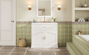 English Elm 36" Luxurious Bathroom Vanity with Ceramic Sink and Soft-Close Doors, Solid Wood Frame, Adjustable Shelves White N710P288944K