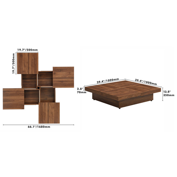 English Elm Square Marble Veneer Coffee Table with Sliding Top Hidden Storage Pedestal Base N735P388120D