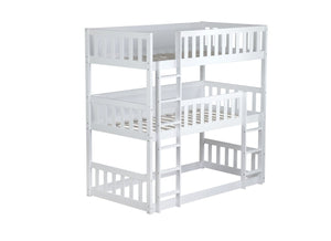 English Elm Twin Triple Rubberwood Bunk Bed with Ladders & Guardrails, Space-Saving Modular Design for Families White W504S00171