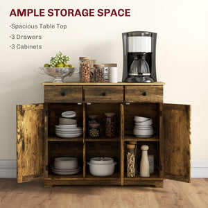 English Elm Homcom Rustic Brown Sideboard With Solid Wood Top, Ample Storage & Adjustable Shelves For Any Space W2225P229094