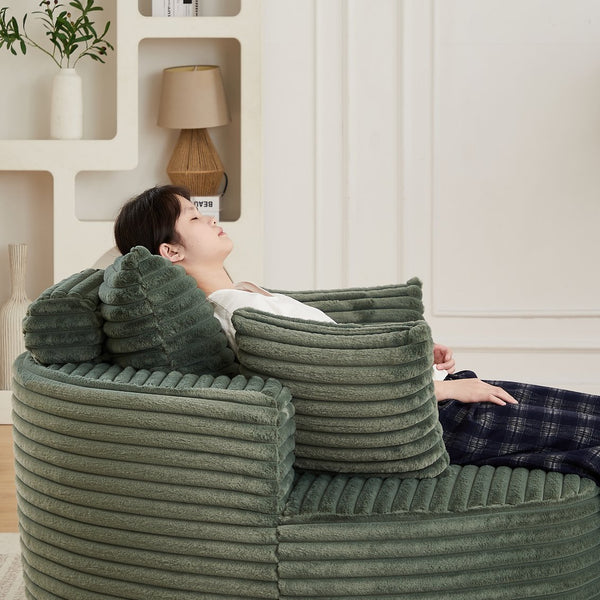English Elm 50"l Corduroy Oversized Sleeper Chair with Neck Pillow Support for Lounge or Bedroom Green W834P405866