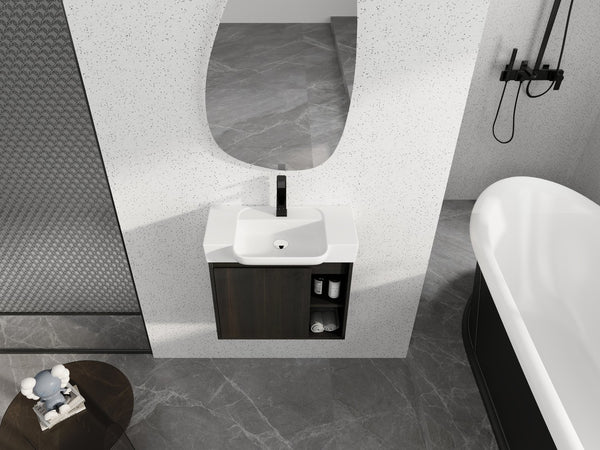 English Elm 24'' Floating Wall Mounted Bathroom Vanity with Ceramic Sink and Soft Close Cabinet Dark Oak W999P426634