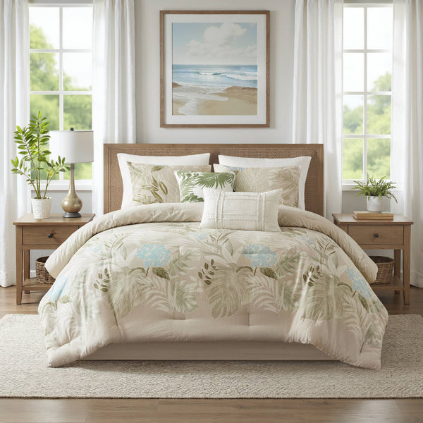English Elm 6-piece Cal King Cotton Dobby Coastal Comforter Set with Embroidered Throw Pillows B035P463270