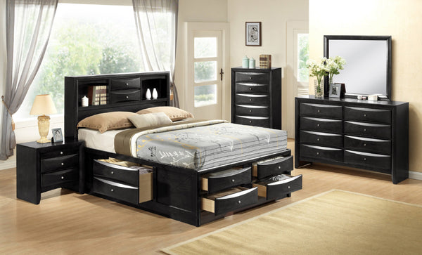 English Elm 1Pc Contemporary King Captain'S Platform Bed With Storage - Stylish Solid Wood Design In Black Finish B011S01469