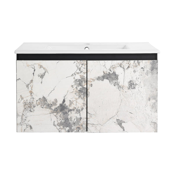 English Elm 30'' Modern Floating Wall-Mounted Bathroom Vanity With Ceramic Sink & Soft-Close Doors For Small Spaces W999S00212