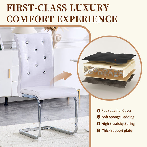 English Elm Luxury Pu Upholstered Dining Chair Set of 4 with Channel Stitching and Metal Legs White W1512P491873