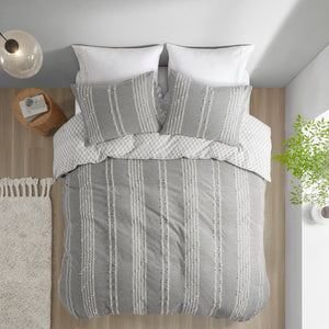English Elm Full/Queen Kara Cotton Jacquard Duvet Cover Set – OEKO-TEX, button closure, ties, global striped & diamond design Gray 11.81 L x 9.84 W x 5.51 H B03596507