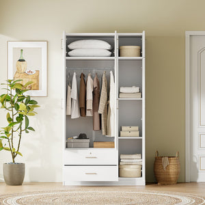 English Elm 3-door Mirrored Wardrobe with Full Length Dressing Mirror Drawers and Top Cabinet White LP006005AAK